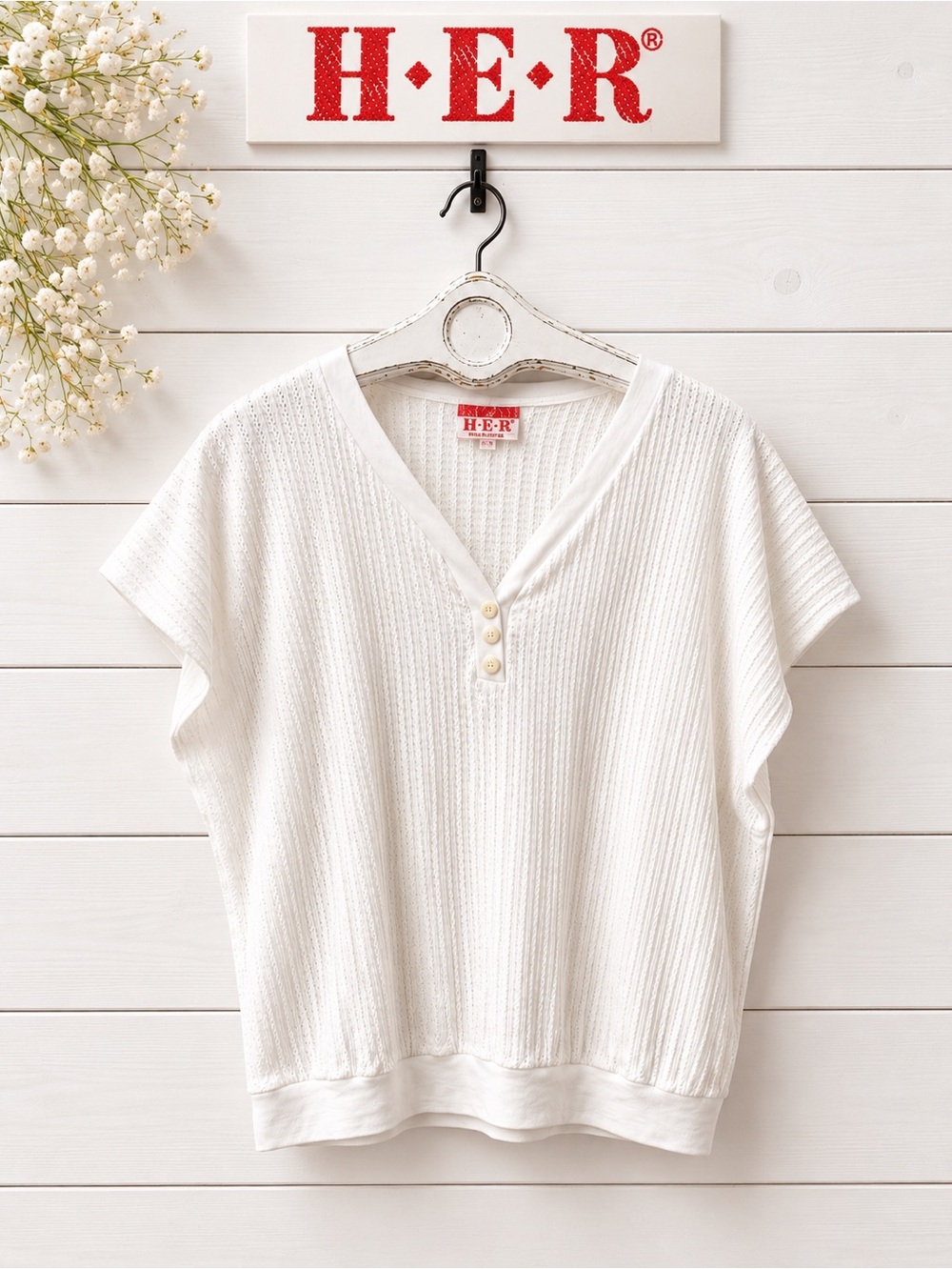 HER White Textured Knit Dolman Top Size 3X run small